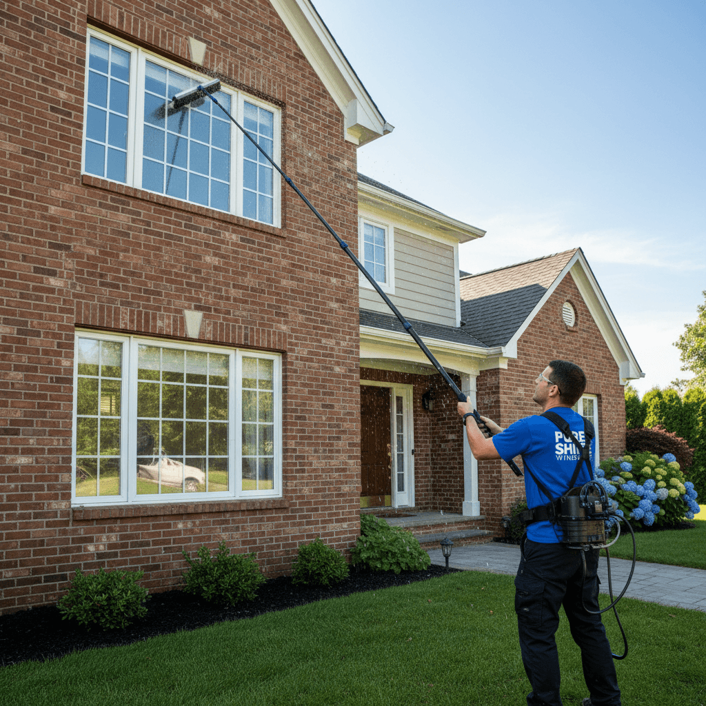 Exterior window cleaning with water-fed pole technique